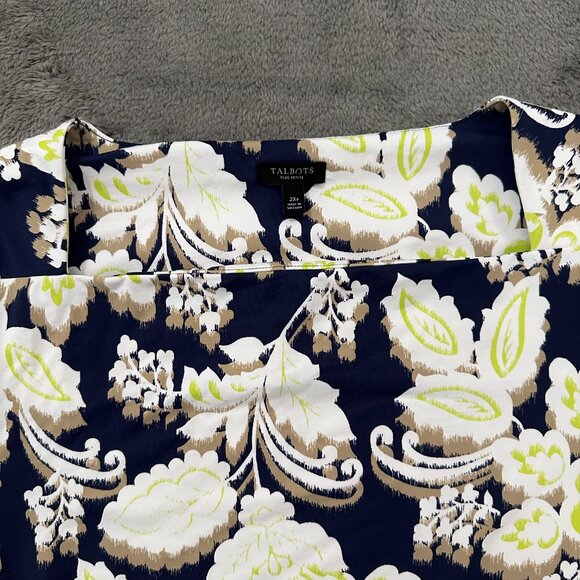 Talbots Blouse 2XL Petite 2X Square Neck 3/4 Sleeve Shirt Navy Blue Silky - Picture 2 of 6